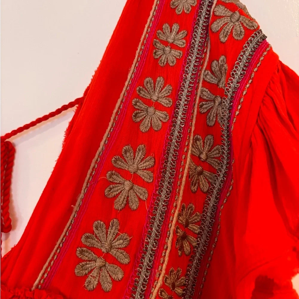 Red Embroidered Free People Women's Dress - Picture 2 of 4